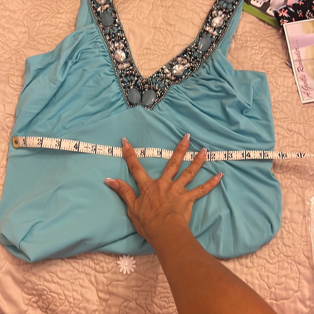Boston proper Stone Embellished Ruched Tank Top Sizes M, L COLOR Blue Radiance - Picture 6 of 8